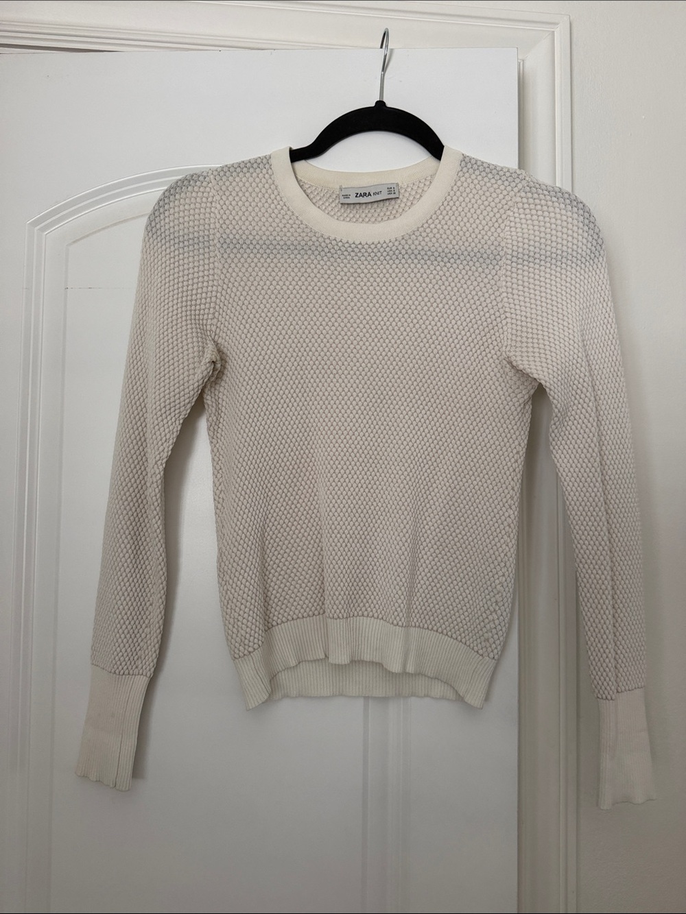 Zara Off-White Textured Crew Neck Sweater